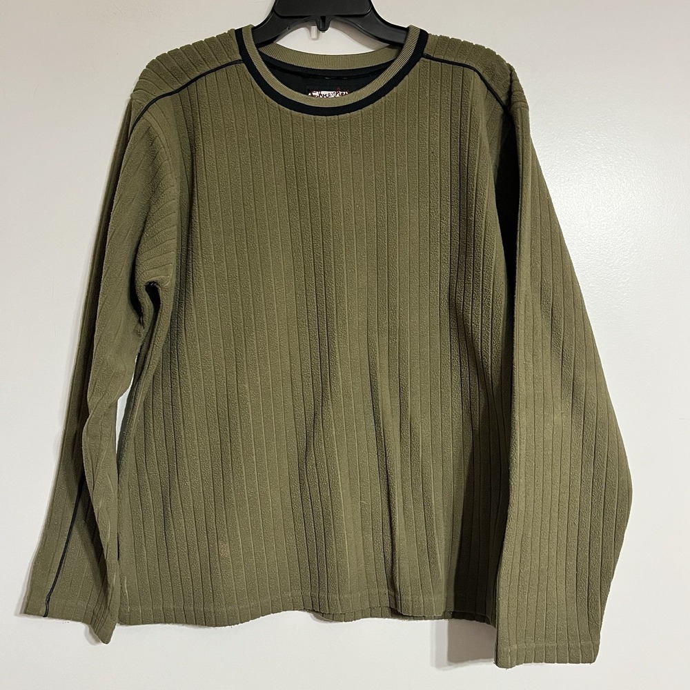Fahrenheit Men's Long Sleeve Fleece Ribbed Pullover Sweatshirt Green Size Medium